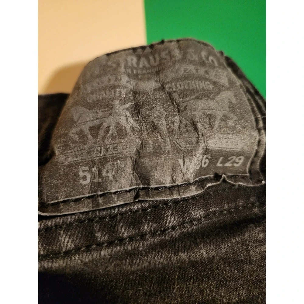 Levi's 514 Straight Fit Jeans Mens 36x29 Black Washed Denim Stretch Pants